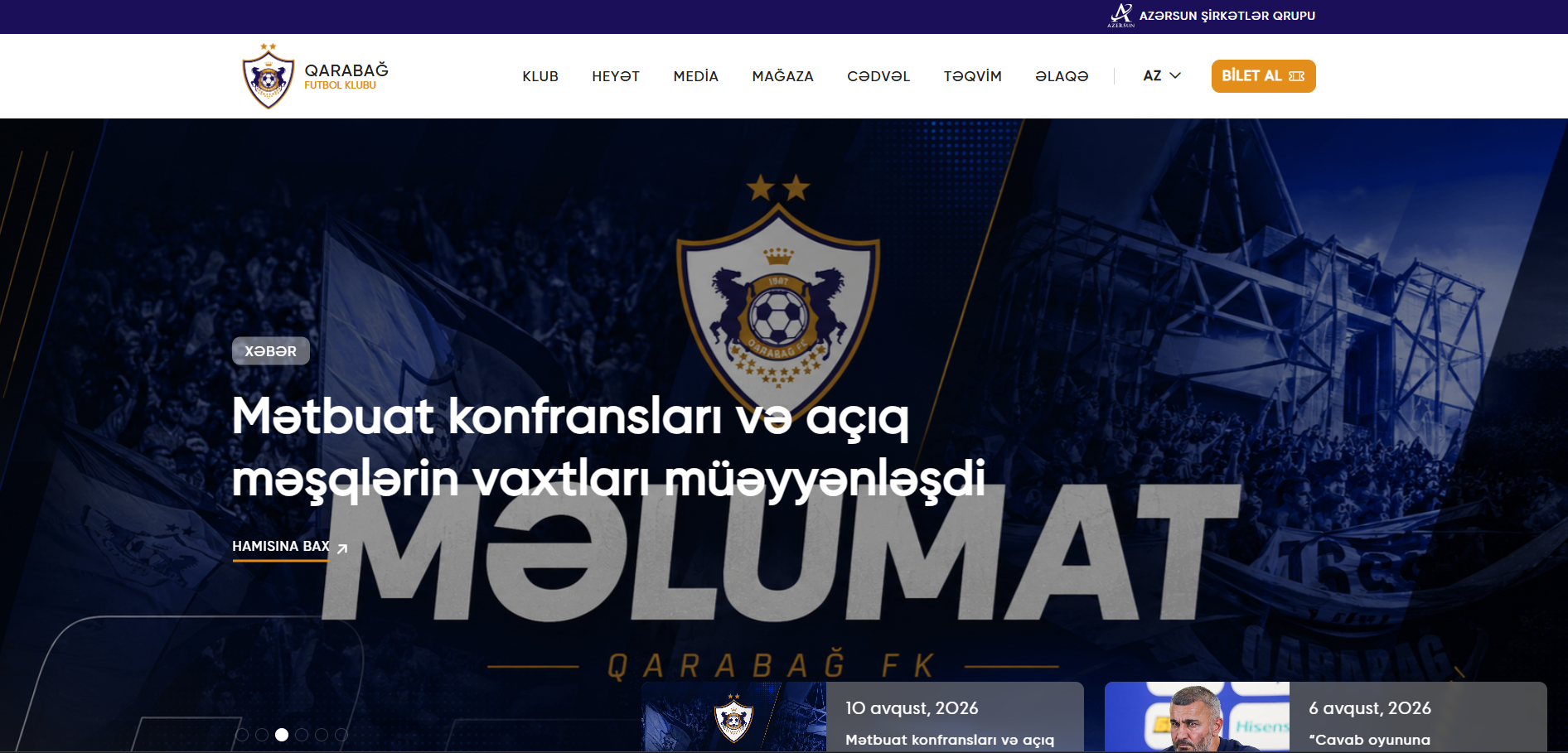 Screenshot of Qarabağ Fk Web Site, a Nuxt.js project